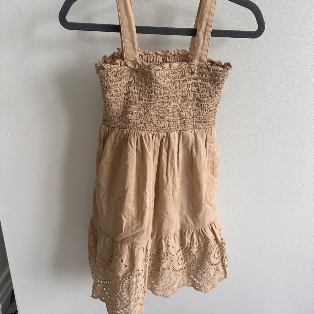 GAP Tan Sundress with Smocked Bodice and Ruffled Edges